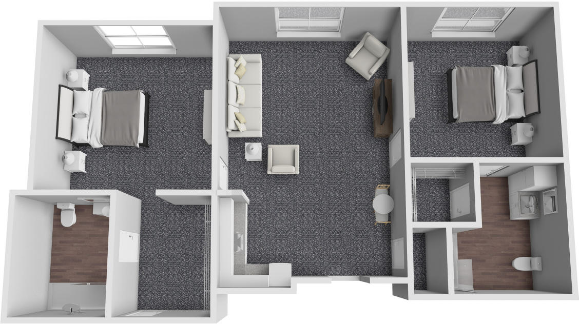 Furnished render, Two Bedroom, Two Bath