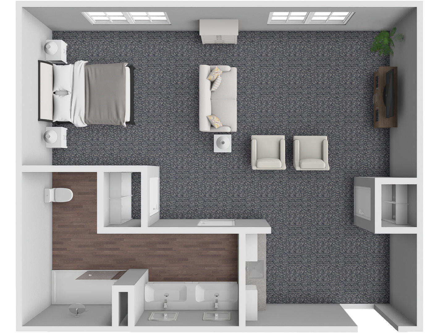 Furnished render, Deluxe Studio