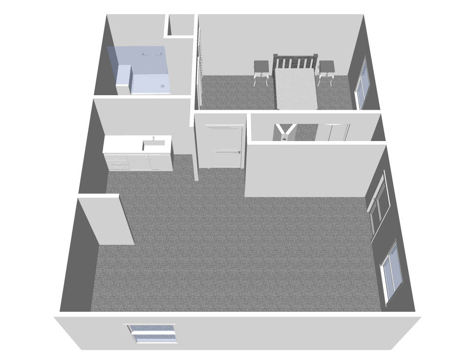 Furnished render, One Bedroom