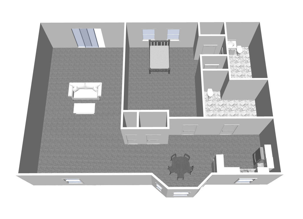 Furnished render, One Bedroom, One and a Half Bath