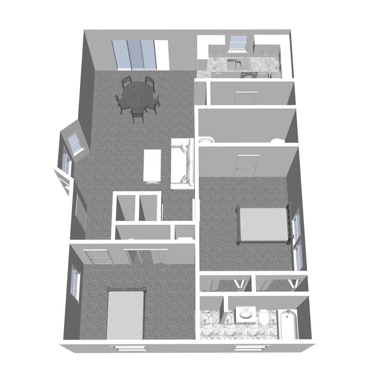 Furnished render, Two Bedroom, Two Bath